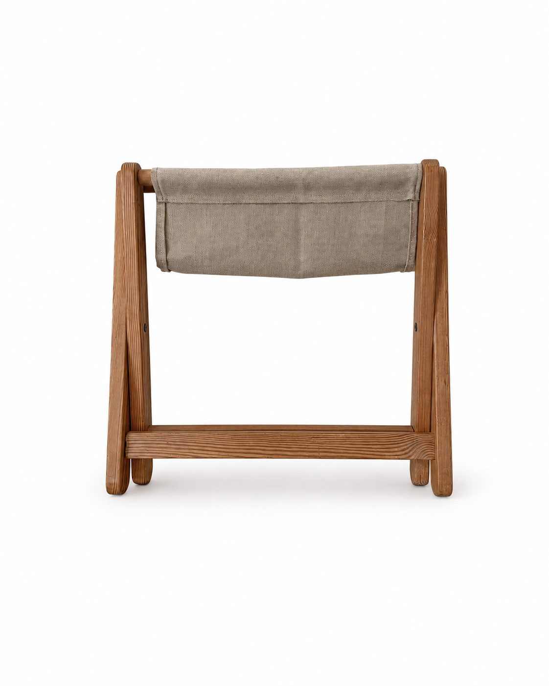 Vintage Scandinavian Pine Folding Stool with Canvas Seat, c. 1970s