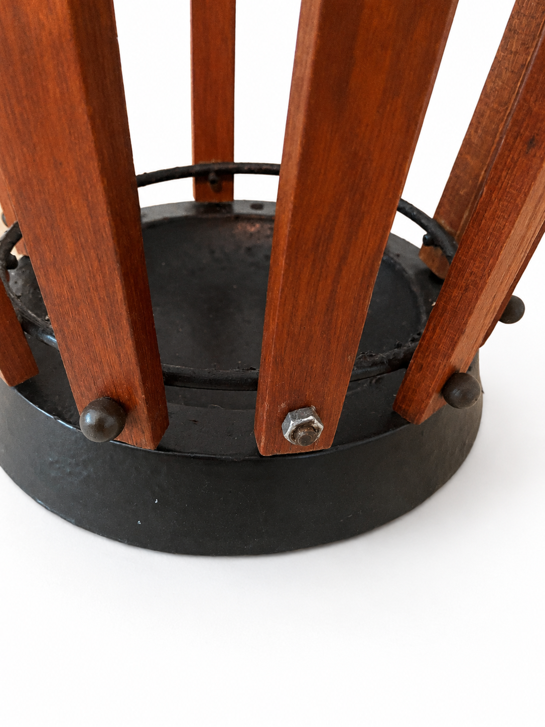 Vintage Danish Teak Umbrella Stand with Black Metal Frame