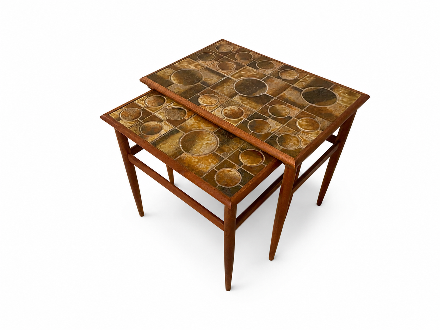 Vintage Danish Teak & Mosaic Tile Nesting Tables, Set of 2, c.1960s