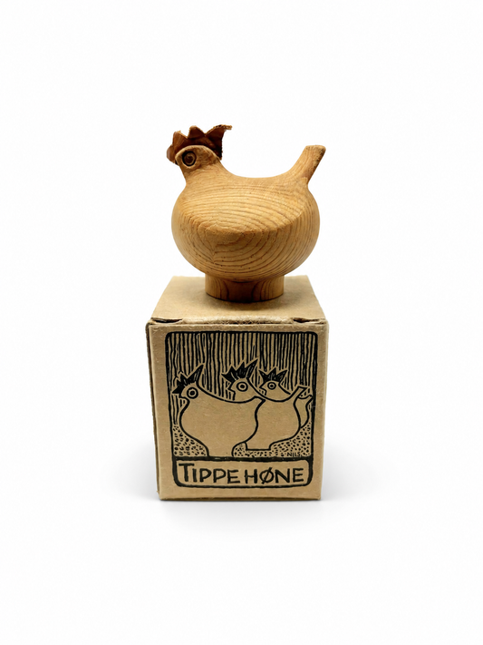 Vintage Norwegian Nils Fiske “Tippe Høne” Wooden Hen Figurine with Original Box