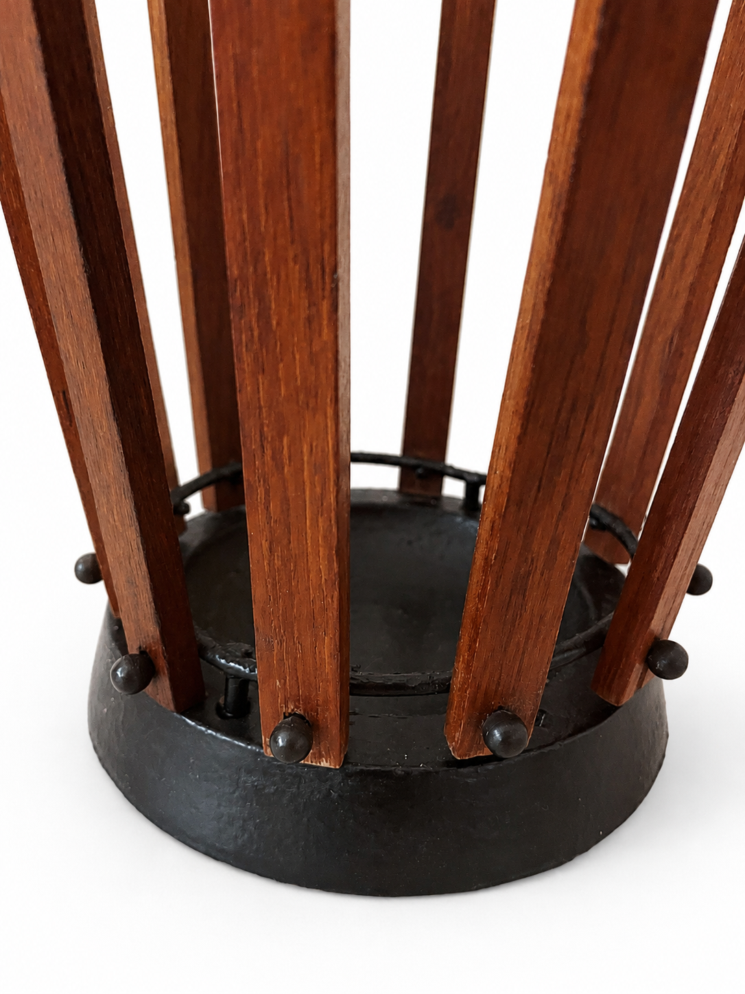 Vintage Danish Teak Umbrella Stand with Black Metal Frame