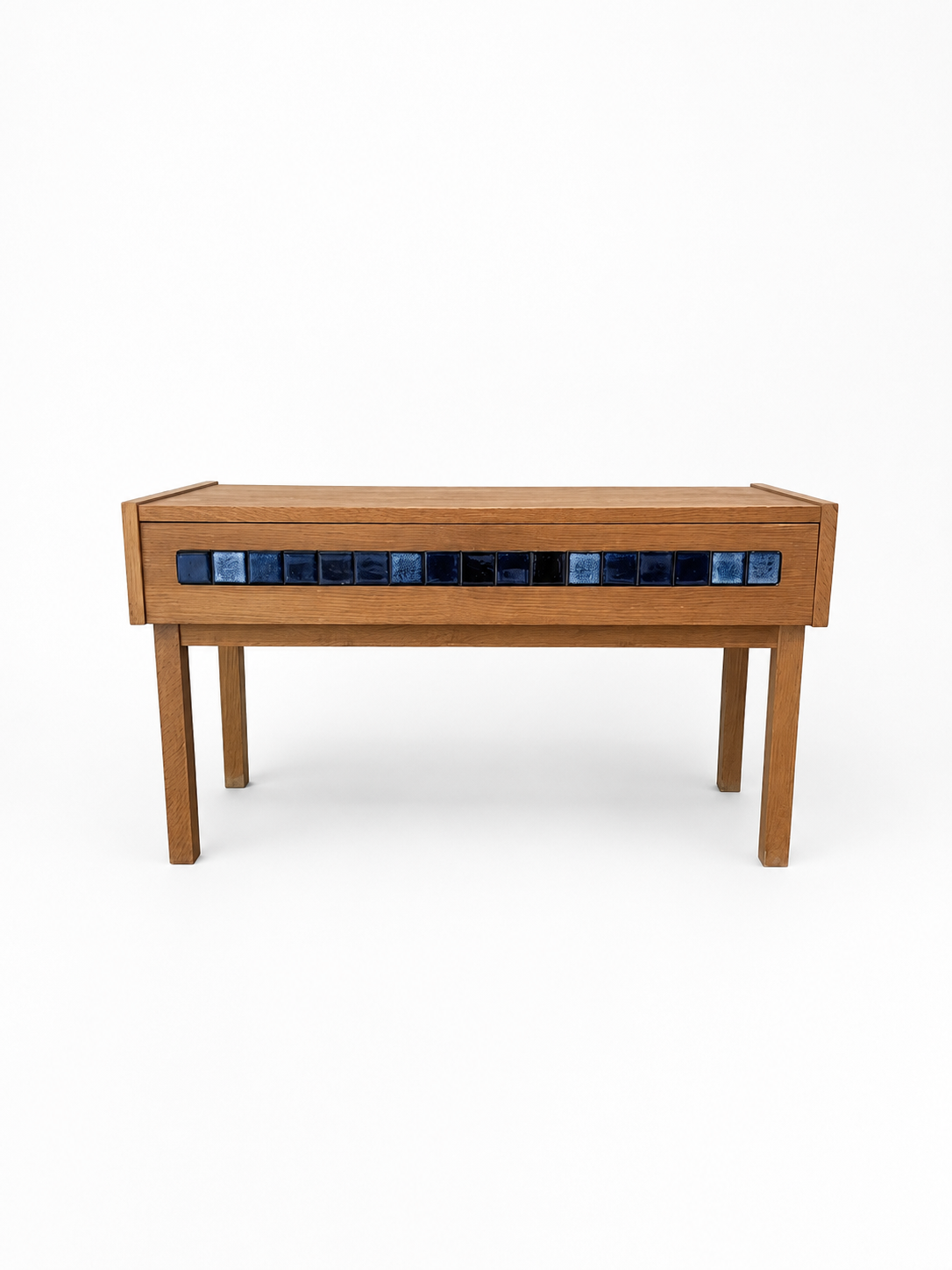Vintage Danish Oak & Blue Tile Chest, Attributed to Pedersen & Hansen, c. 1960s