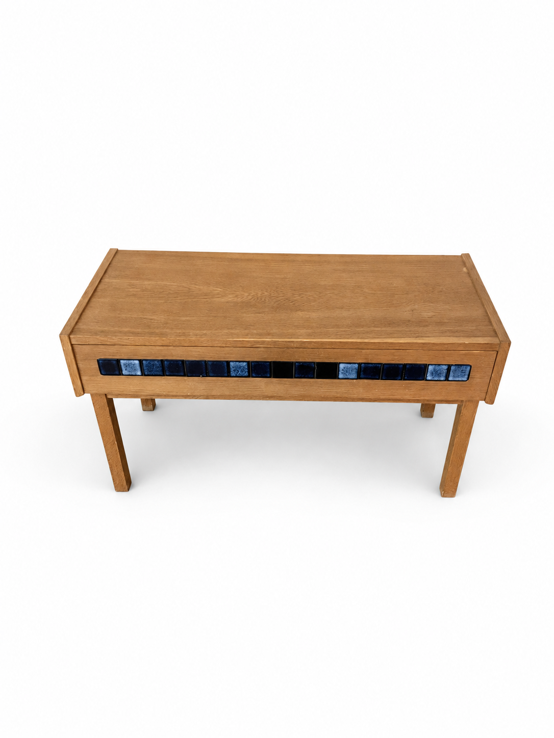 Vintage Danish Oak & Blue Tile Chest, Attributed to Pedersen & Hansen, c. 1960s