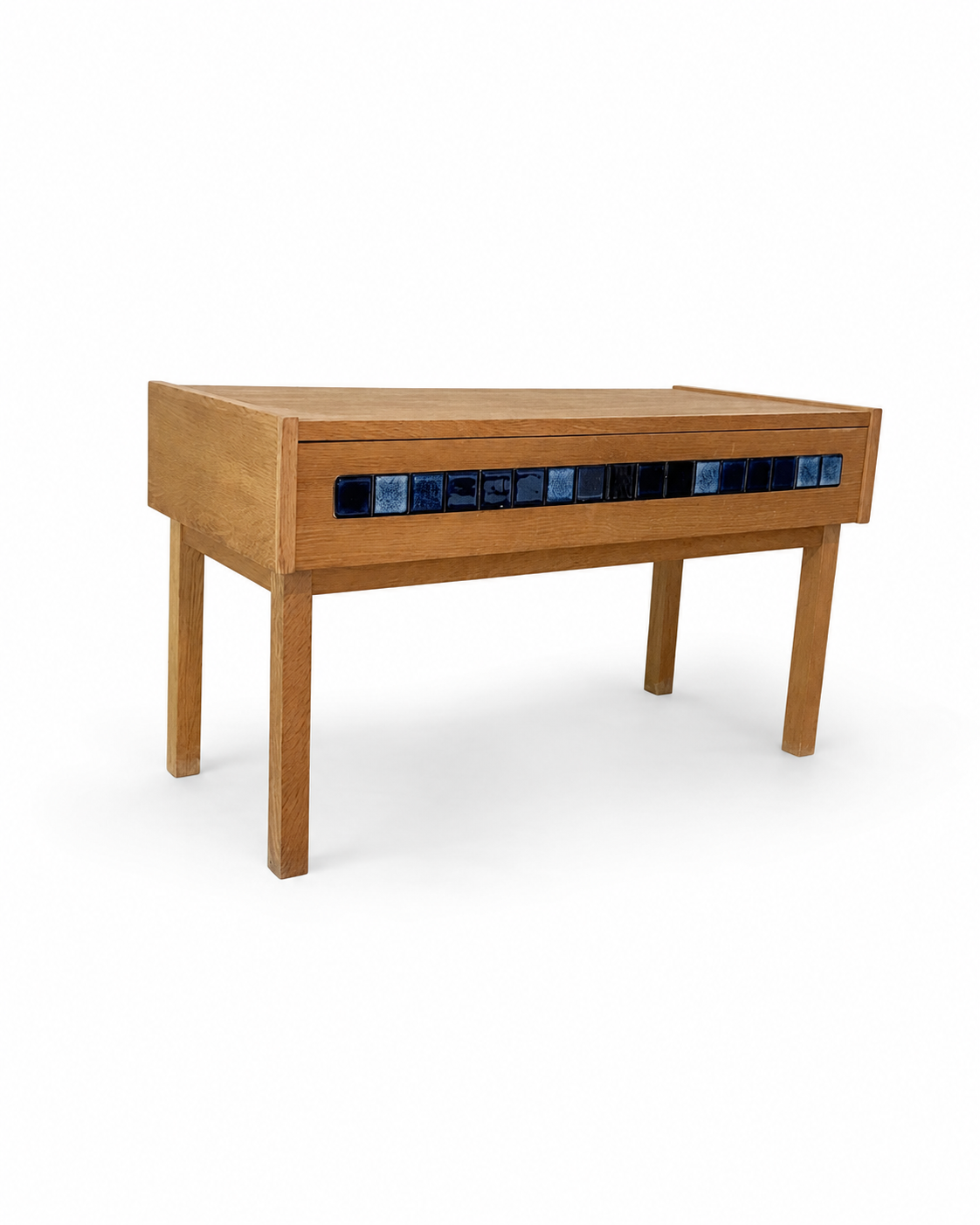 Vintage Danish Oak & Blue Tile Chest, Attributed to Pedersen & Hansen, c. 1960s