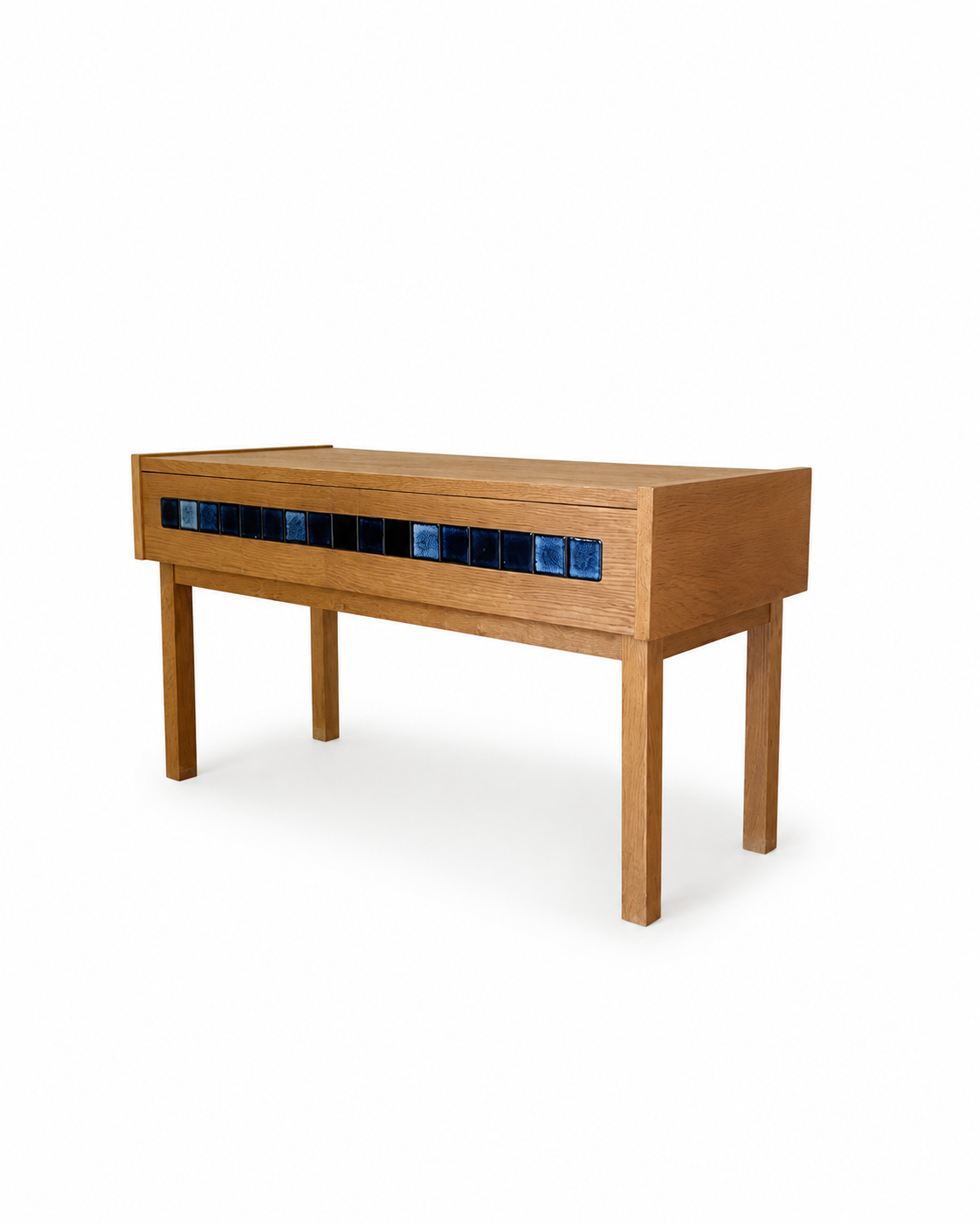 Vintage Danish Oak & Blue Tile Chest, Attributed to Pedersen & Hansen, c. 1960s