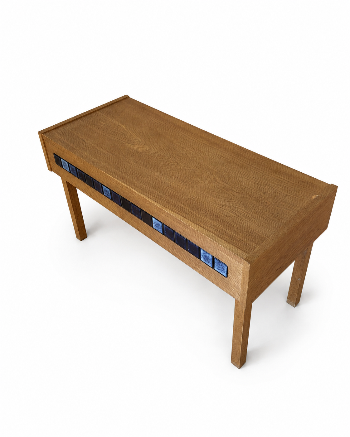 Vintage Danish Oak & Blue Tile Chest, Attributed to Pedersen & Hansen, c. 1960s