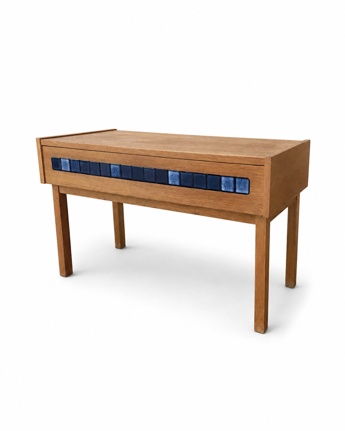 Vintage Danish Oak & Blue Tile Chest, Attributed to Pedersen & Hansen, c. 1960s