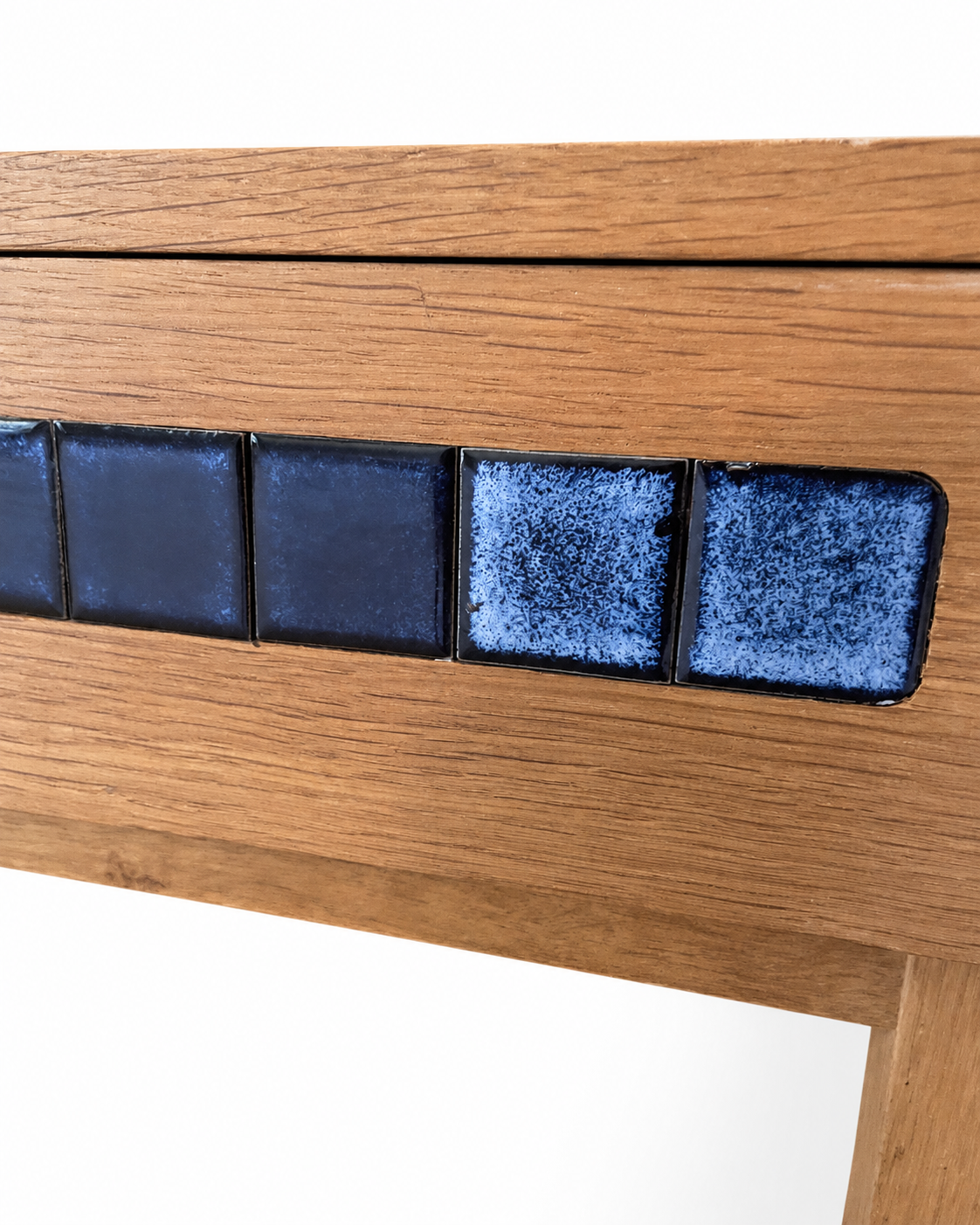Vintage Danish Oak & Blue Tile Chest, Attributed to Pedersen & Hansen, c. 1960s