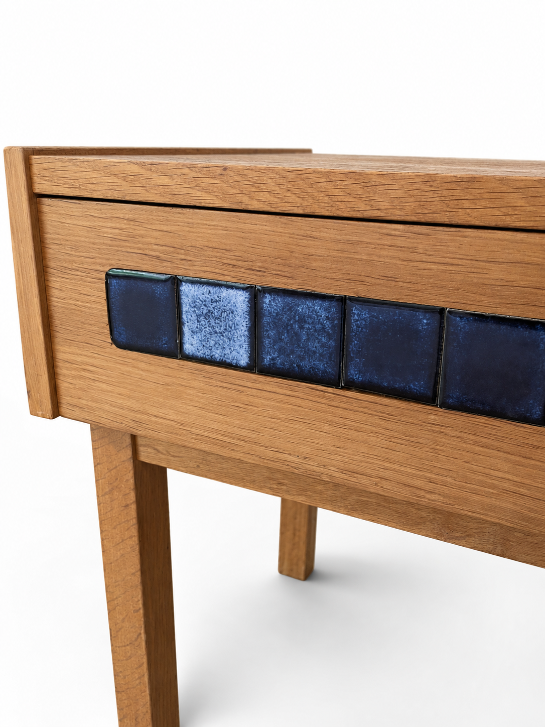 Vintage Danish Oak & Blue Tile Chest, Attributed to Pedersen & Hansen, c. 1960s