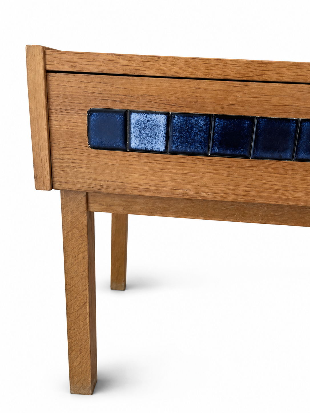 Vintage Danish Oak & Blue Tile Chest, Attributed to Pedersen & Hansen, c. 1960s