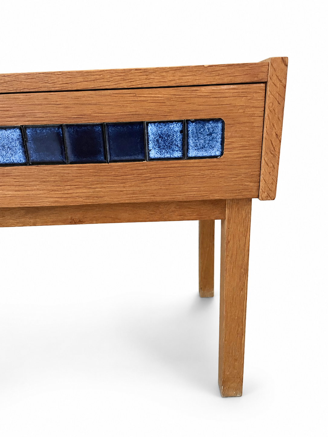 Vintage Danish Oak & Blue Tile Chest, Attributed to Pedersen & Hansen, c. 1960s