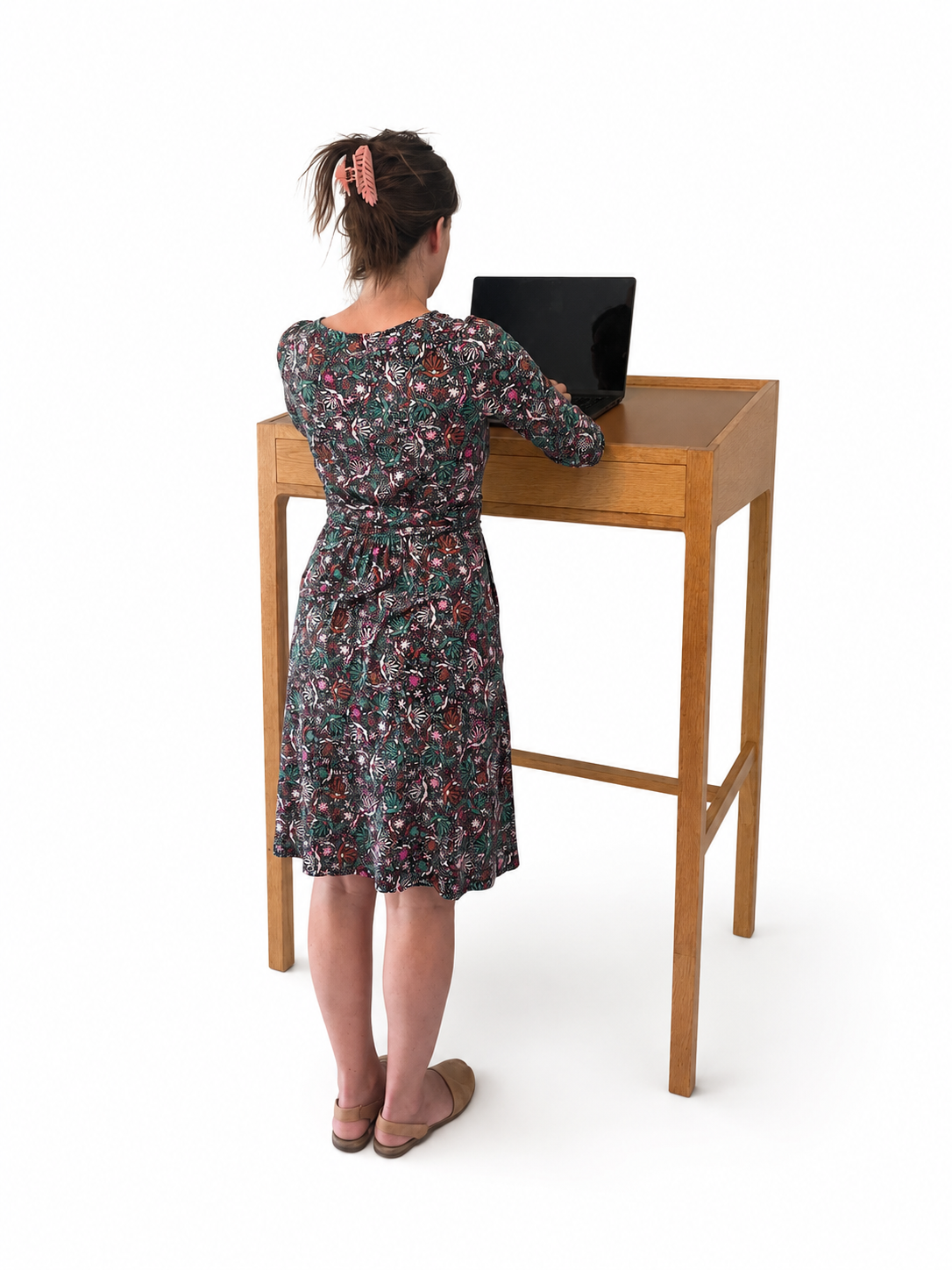 Vintage Danish Oak Standing Desk with Leather Writing Surface, c. 1960s