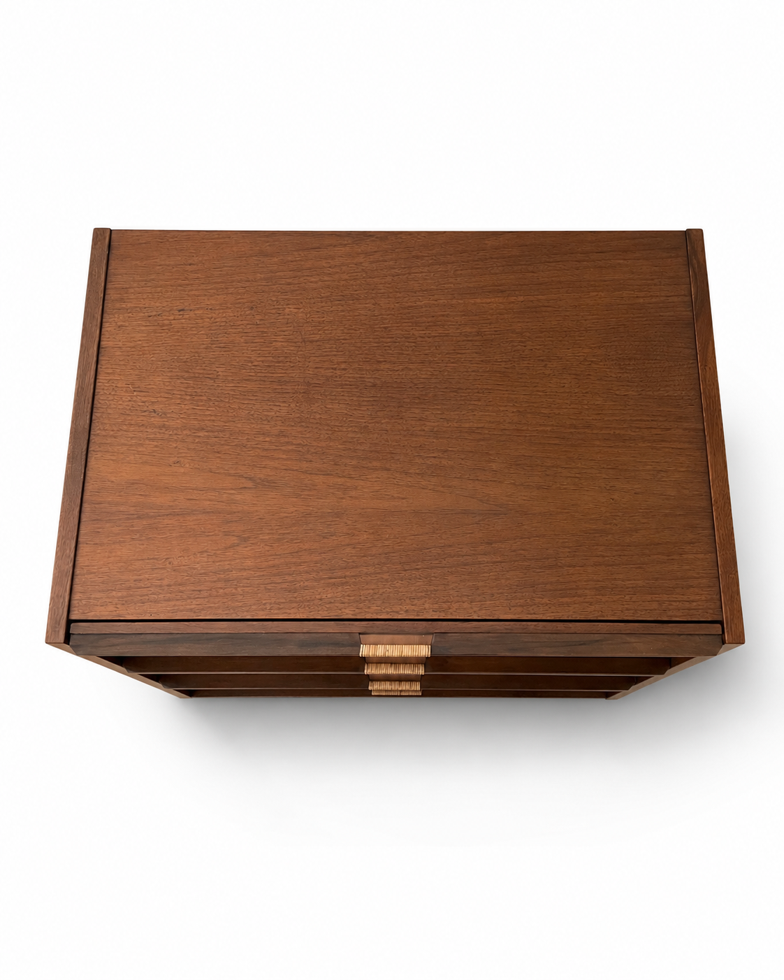 Vintage Mid-Century Walnut Chest of Drawers with Rattan-Wrapped Handles, c. 1960s