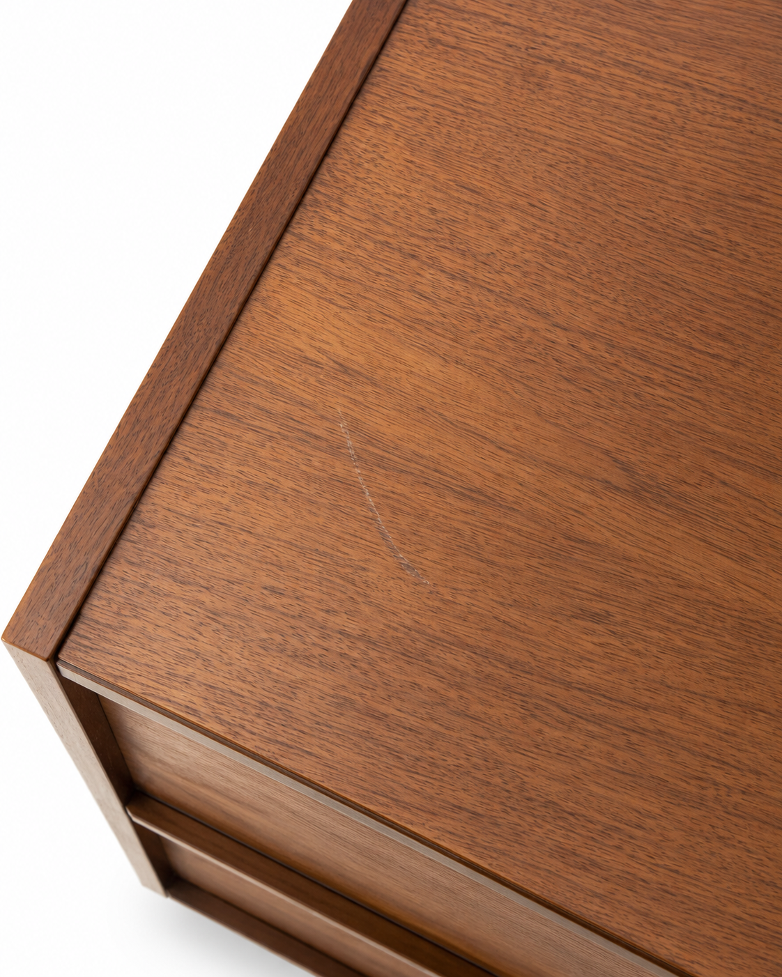 Vintage Mid-Century Walnut Chest of Drawers with Rattan-Wrapped Handles, c. 1960s