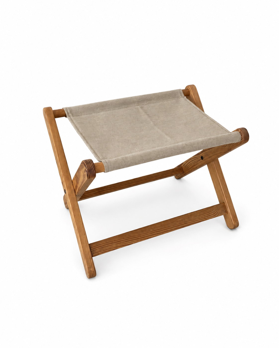 Vintage Scandinavian Pine Folding Stool with Canvas Seat, c. 1970s