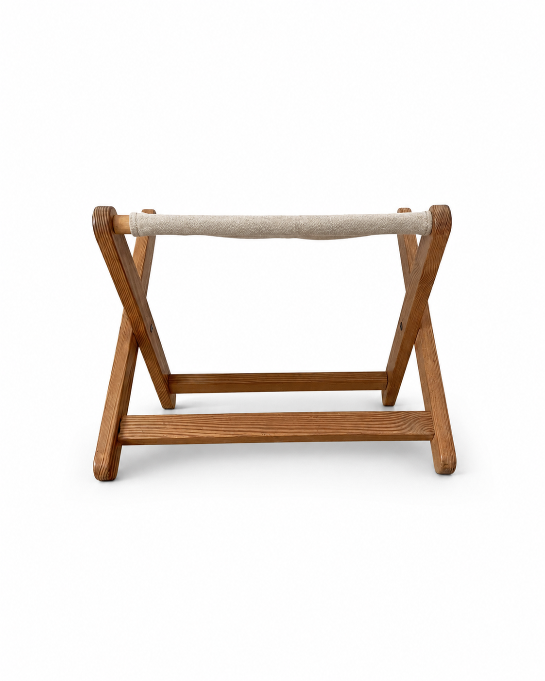 Vintage Scandinavian Pine Folding Stool with Canvas Seat, c. 1970s