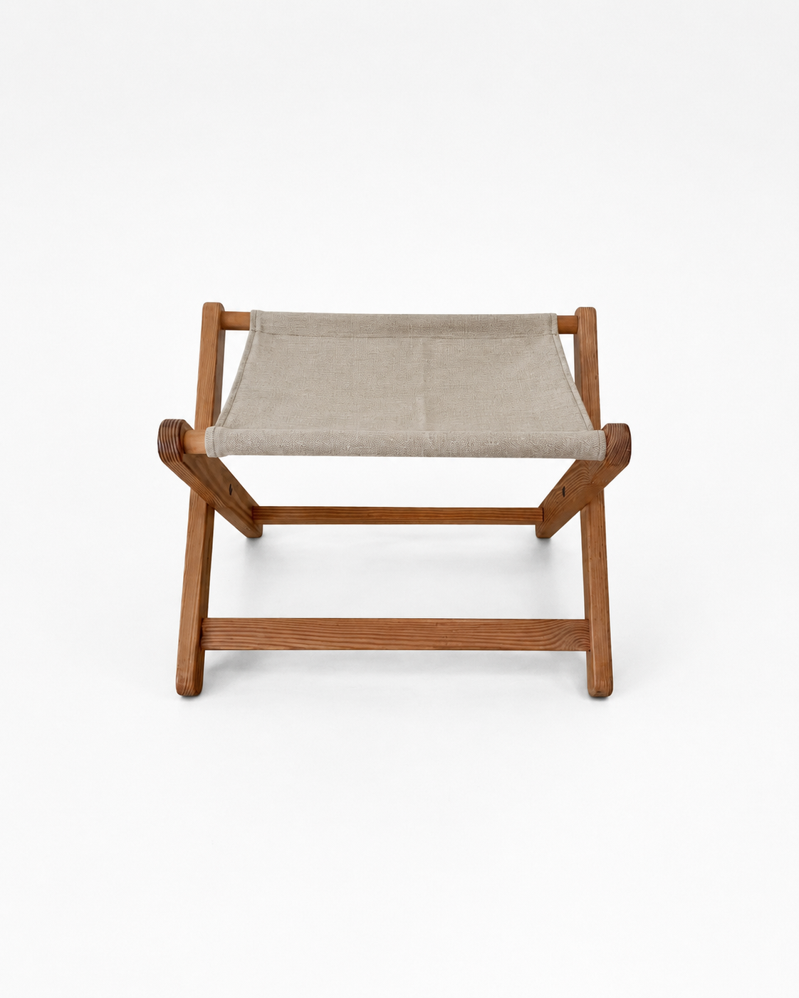 Vintage Scandinavian Pine Folding Stool with Canvas Seat, c. 1970s