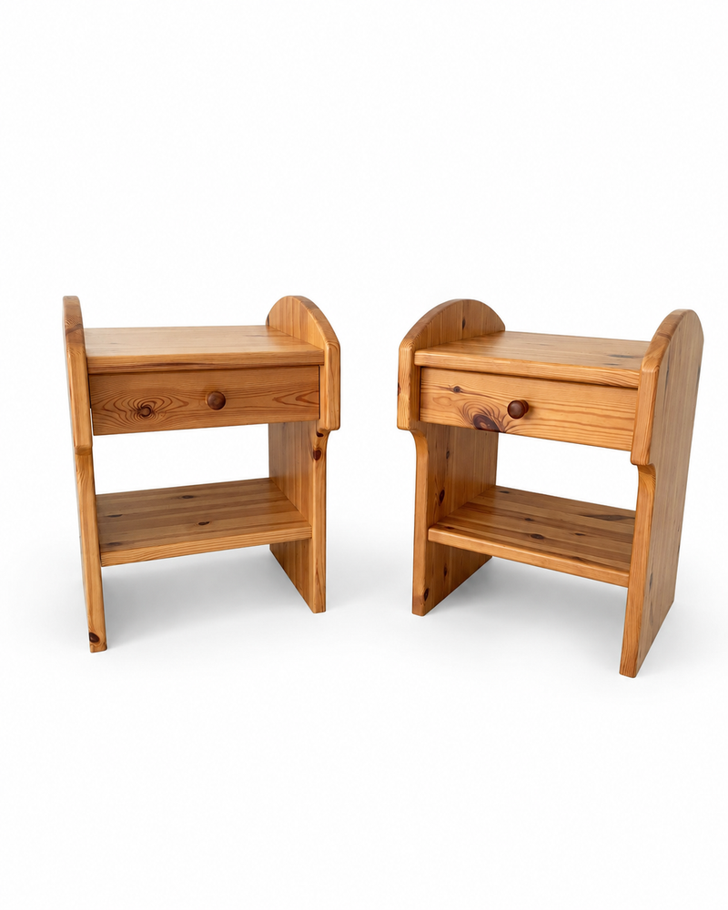 Pair of Vintage Swedish Pine Nightstands, c. 1970s