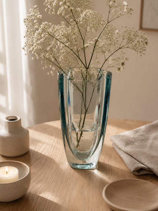 Strömbergshyttan Swedish Swedish Blue Crystal Vase