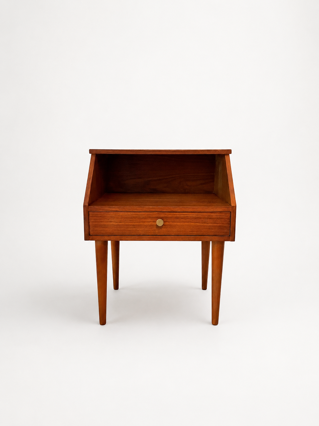 Restored 1960s Danish Teak Nightstand with Drawer and Open Shelf