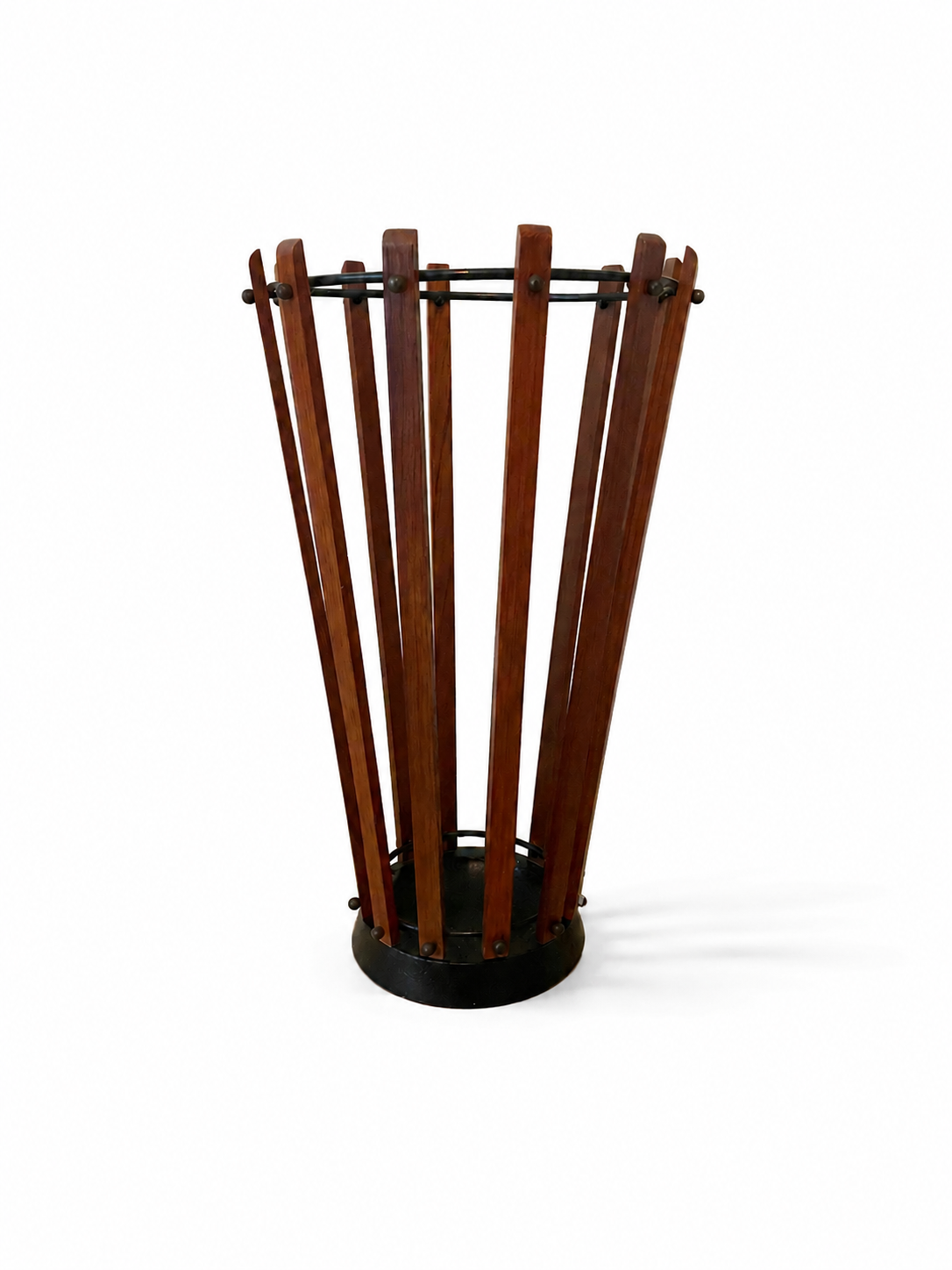Vintage Danish Teak Umbrella Stand with Black Metal Frame