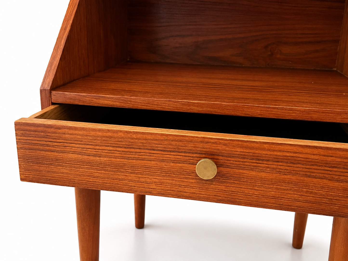 Restored 1960s Danish Teak Nightstand with Drawer and Open Shelf