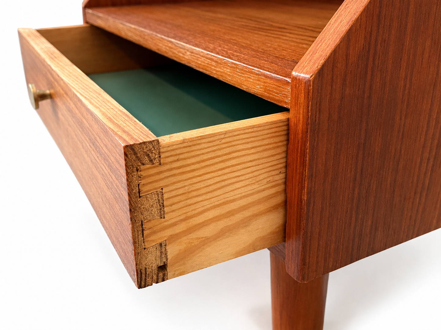 Restored 1960s Danish Teak Nightstand with Drawer and Open Shelf