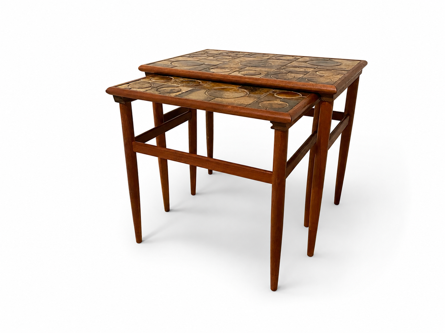 Vintage Danish Teak & Mosaic Tile Nesting Tables, Set of 2, c.1960s