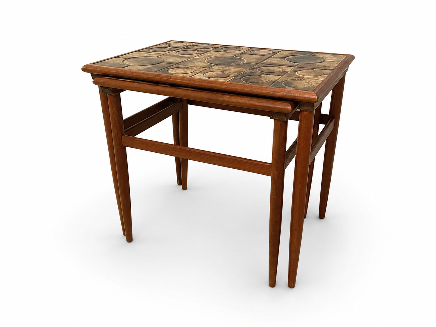 Vintage Danish Teak & Mosaic Tile Nesting Tables, Set of 2, c.1960s