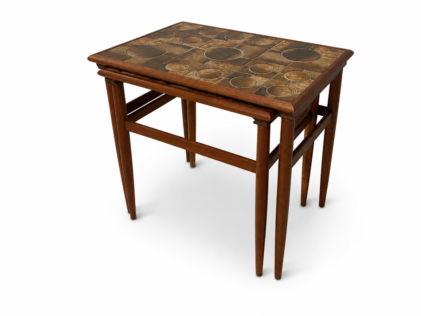 Vintage Danish Teak & Mosaic Tile Nesting Tables, Set of 2, c.1960s