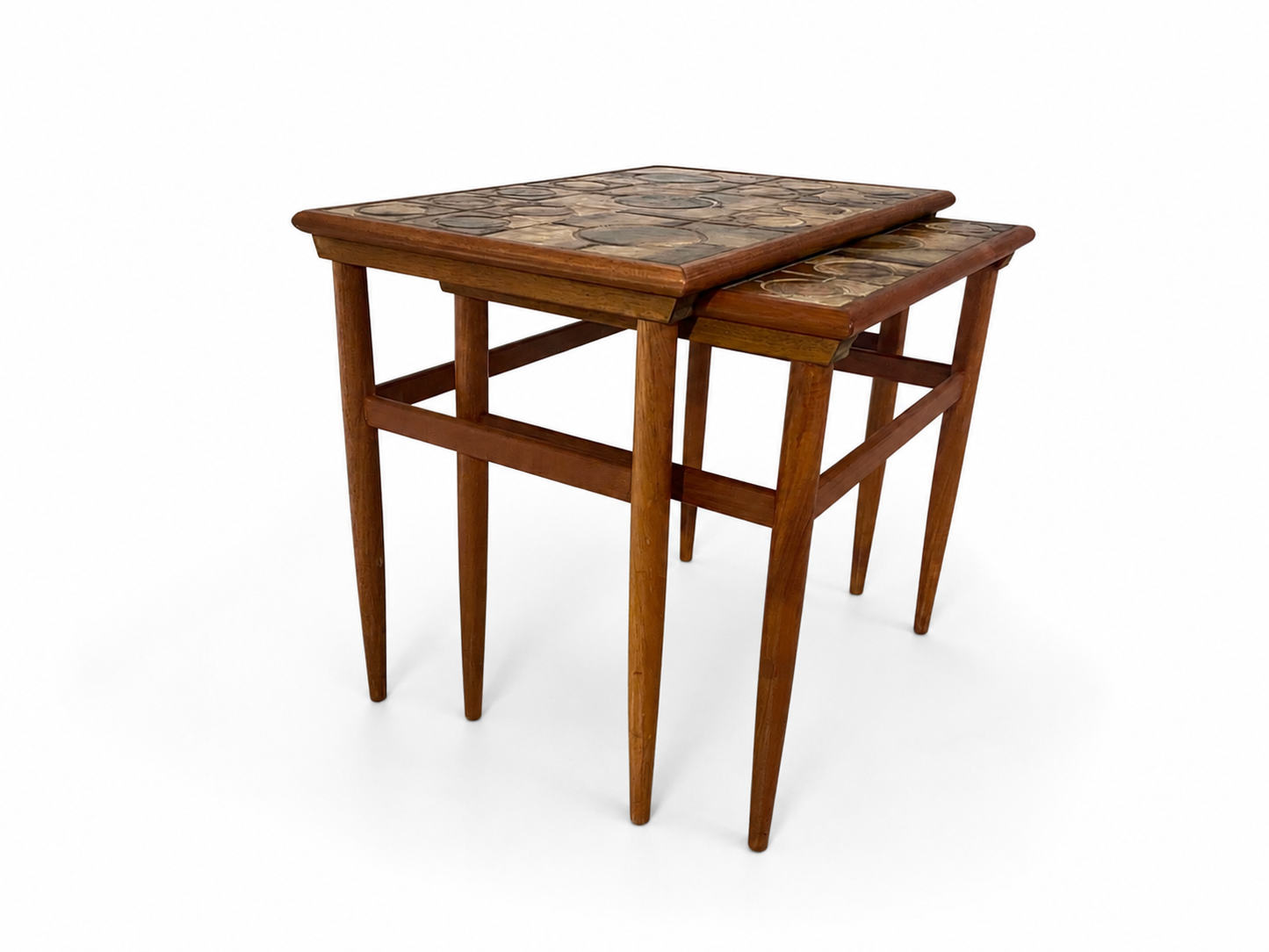 Vintage Danish Teak & Mosaic Tile Nesting Tables, Set of 2, c.1960s