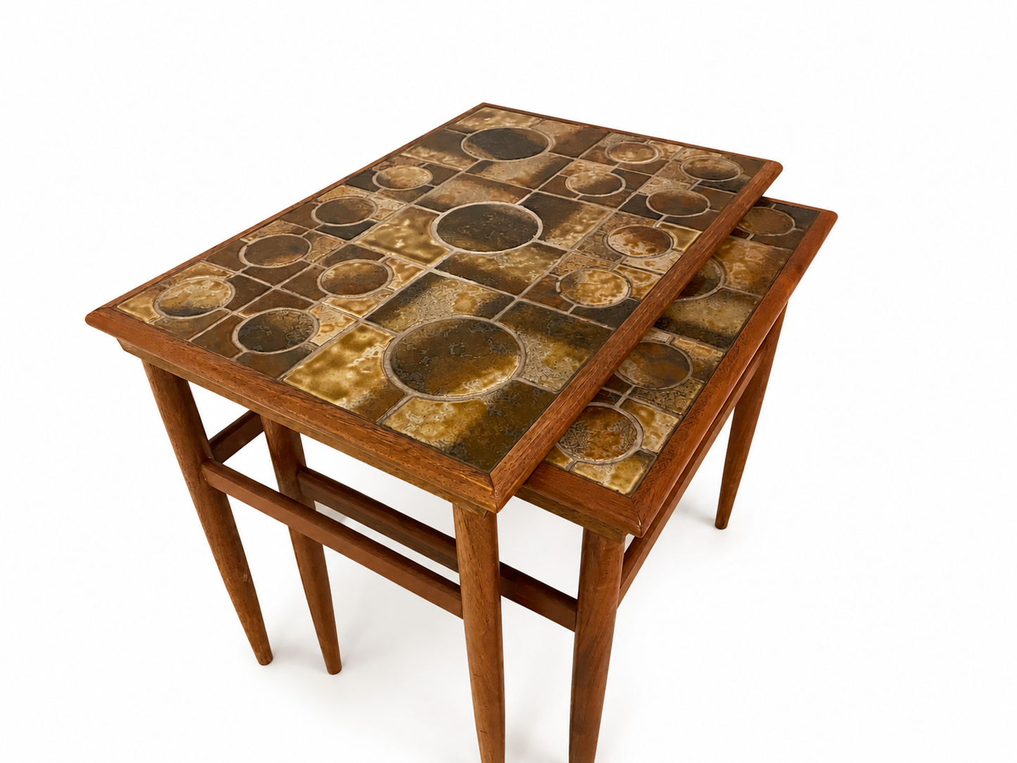 Vintage Danish Teak & Mosaic Tile Nesting Tables, Set of 2, c.1960s