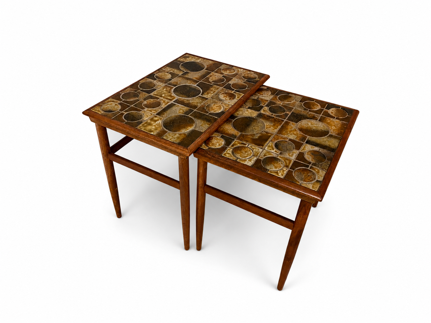 Vintage Danish Teak & Mosaic Tile Nesting Tables, Set of 2, c.1960s