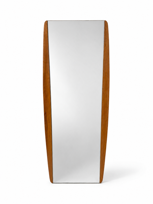 1960s Danish Modern Teak Wall Mirror with Curved Side Frame