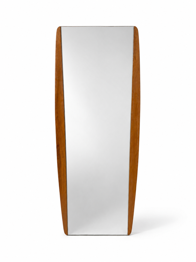 1960s Danish Modern Teak Wall Mirror with Curved Side Frame