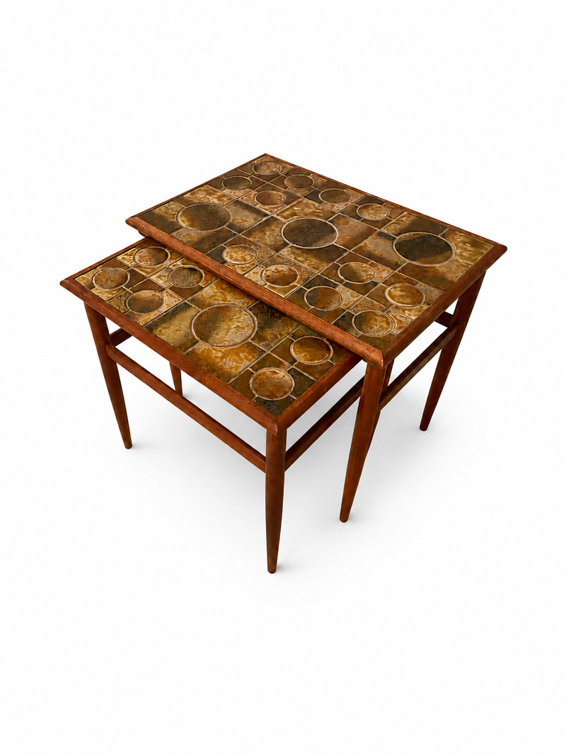 Vintage Danish Teak & Mosaic Tile Nesting Tables, Set of 2, c.1960s