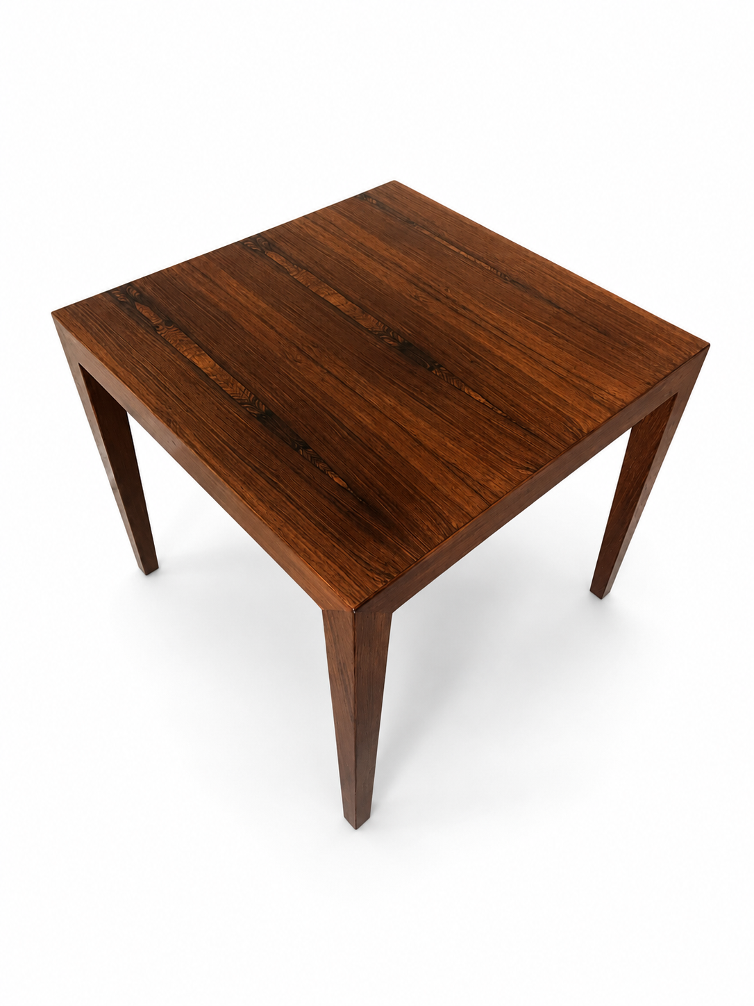 Wooden table with a dark brown finish on a white background